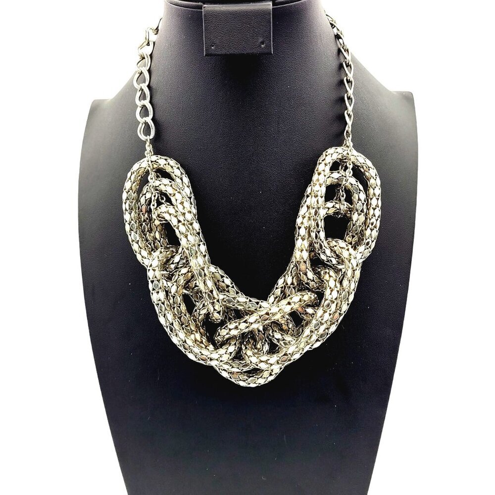 Bold Chunky Silvertone Multi-Strand Serpentine Rope Chain Statement Necklace 22"